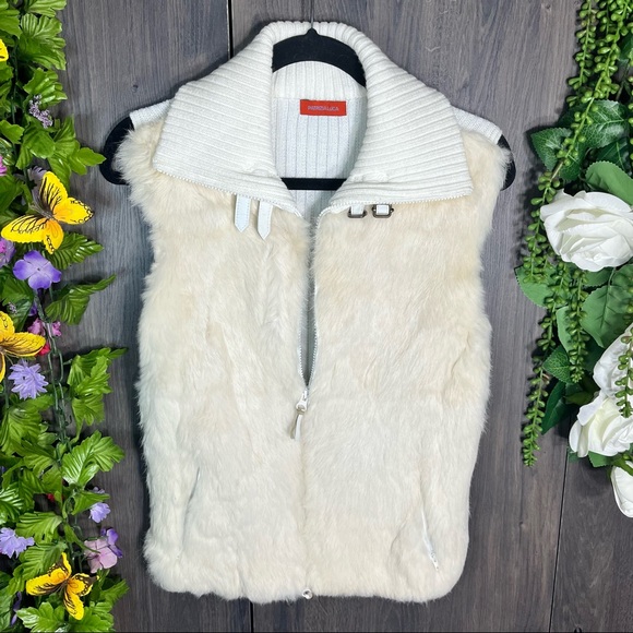 -Patrizia Luca White Buckle Detail 100% Rabbit Fur Vest Size Small - Picture 5 of 16